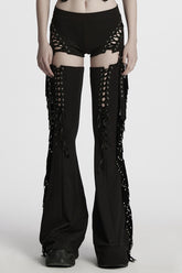 Black Tassel Lace-Up Detachable Women's Punk Pants